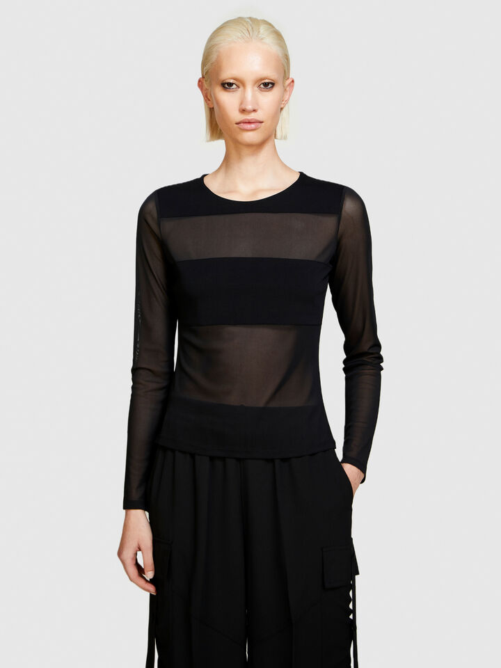 T-shirt with tulle sleeves - women's long sleeve t-shirts - Black | Sisley image number 4